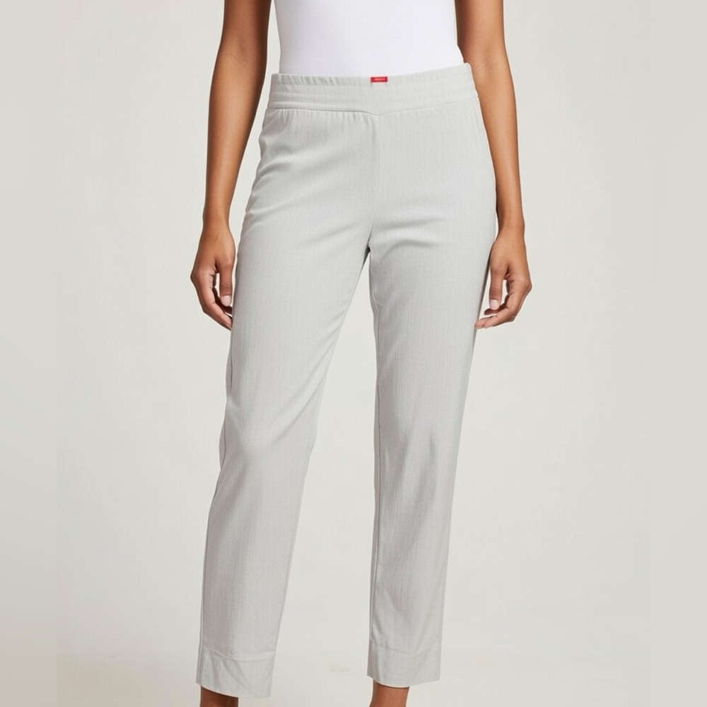 Krazy Larry Cropped Stretch Pants Womens Heather Gray White Pull On Straight Leg